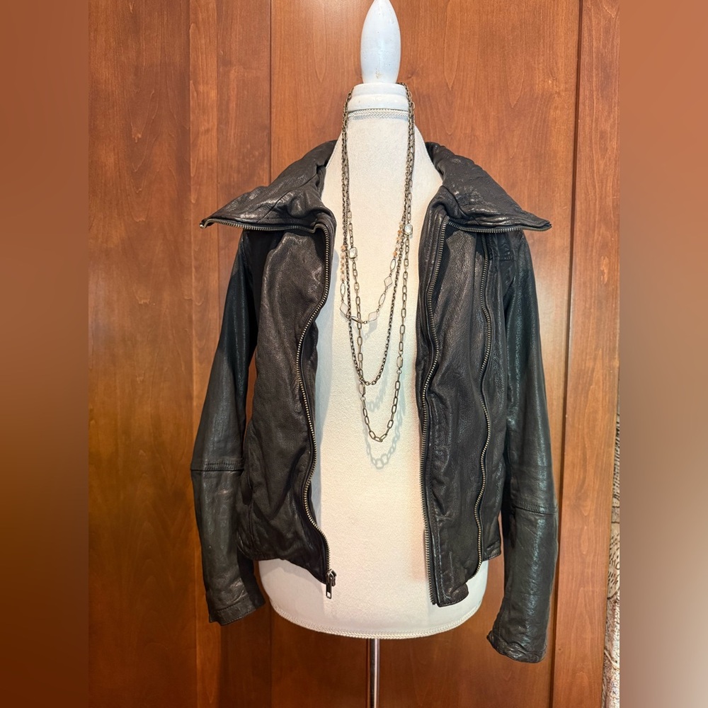 ⚜️ ALL SAINTS SPITAFIELDS HESTON BLACK LEATHER JACKET UK 12 / US 8